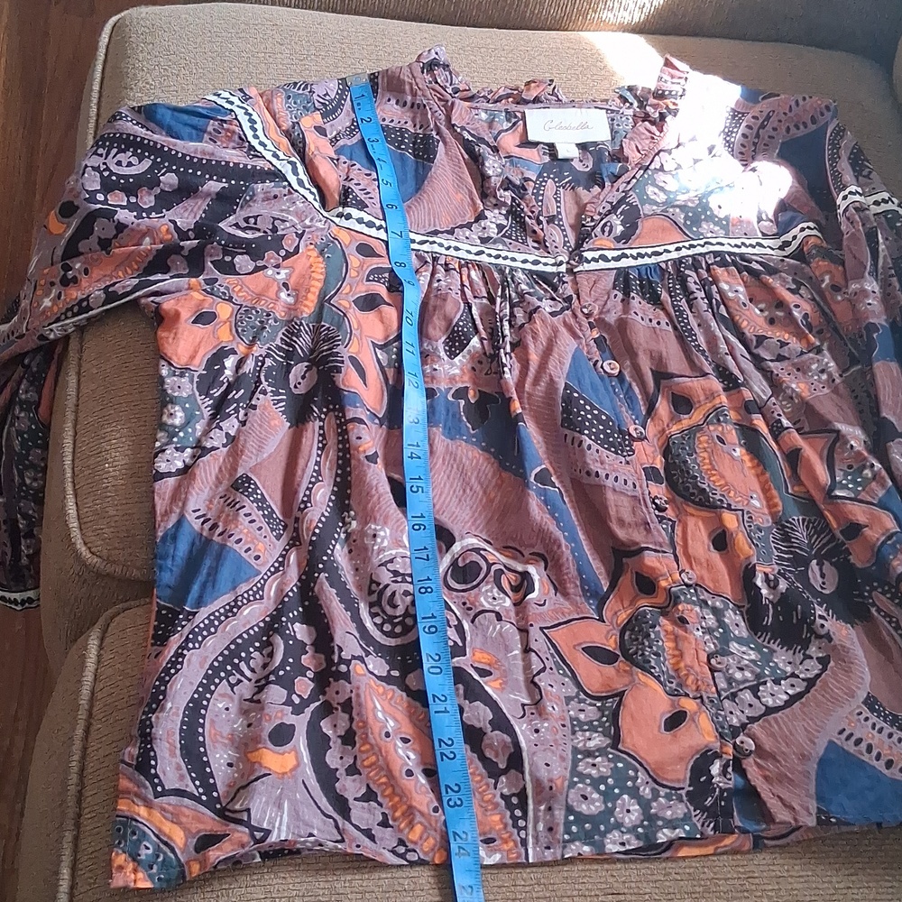 Cleobella Rust and Navy Paisley Boho Button-Front Blouse - Picture 4 of 7